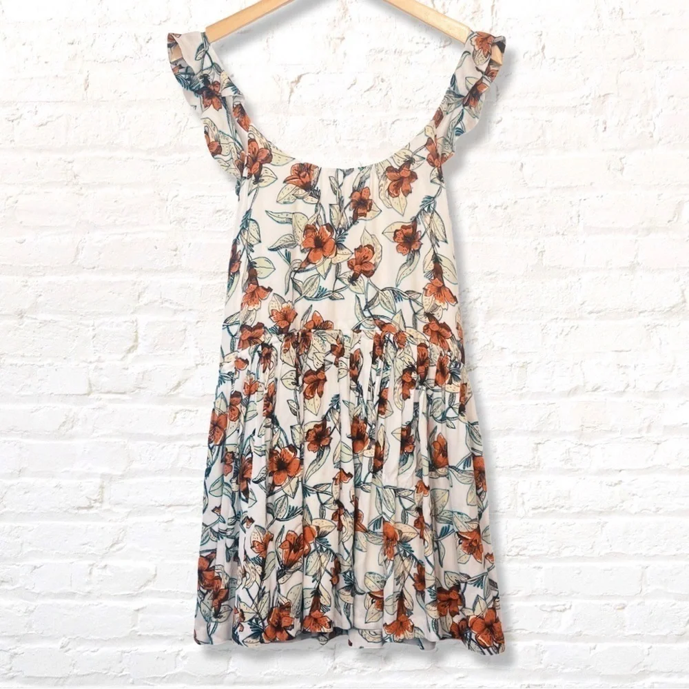 Free People Dear You Floral Ruffle Mini Dress Size XS Ivory Multicolor